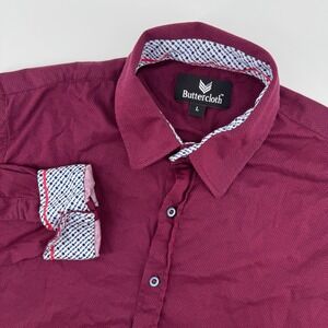 Buttercloth Button Down Shirt Mens Large Burgundy Textured Long Sleeve Cotton